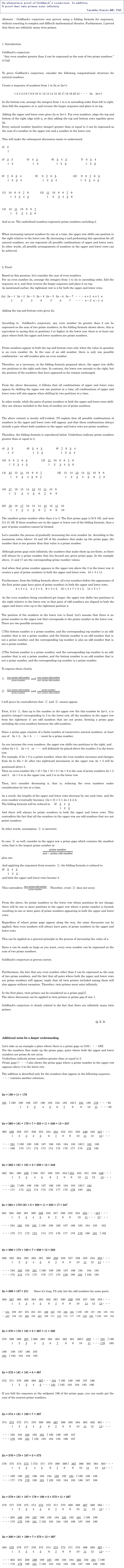 An elementary proof of Goldbach�fs conjecture In addition, A proof that twin primes exist infinitely